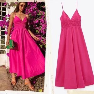 Zara Poplin Fuchsia Pink Maxi Dress
